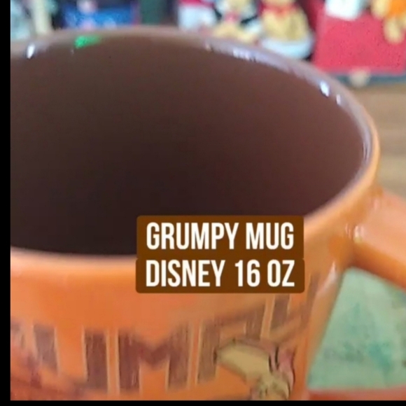 Disney Grumpy Miners & Axe Graphics 16 oz Glazed Orange / Brown Mug Free Coco - Picture 4 of 5